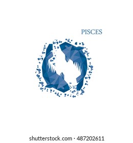 Blue poly zodiac sign. Pisces in triangle style. Water zodiac sign
