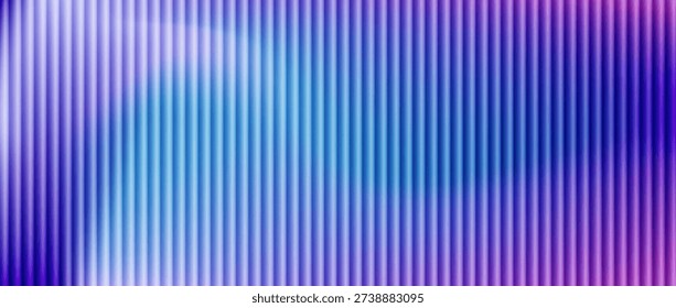 Blue polycarbonate gradient background. Ribbed glass effect. Neon light transparent plastic wall. Iridescent gradient pattern. Abstract corrugated glass texture. Holographic backdrop. Modern purple bg