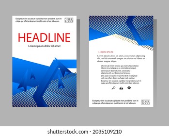 Blue Polygon Annual Report Templates. Geometry Broschüre, A4-Flyer, Buchcover-Vorlage. Abstraktes Vektordesign. Präsentation der Faltblätter in A4-Größe.