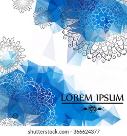 Blue polygon background mandala. Geometric circle element. Film, Indian, turkish, Arabic, chinese, ottoman motifs. For the design of invitations, postcards. template for business.