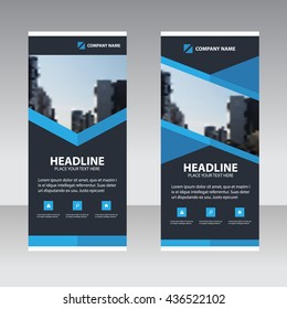 Blue polygon Business Roll Up Banner flat design template ,Abstract Geometric banner template Vector illustration set, abstract presentation template