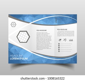 Blue polygon elegance business trifold business Leaflet Brochure Flyer template vector minimal flat design set. Modern triangle presentation template. Business design background, brochure .