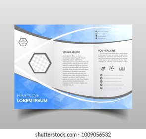 Blue polygon elegance business trifold business Leaflet Brochure Flyer template vector minimal flat design set. Modern triangle presentation template. Business design background, brochure or flyer con