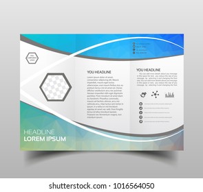 Blue polygon elegance business trifold business Leaflet Brochure Flyer template vector minimal flat design set. Modern triangle presentation template. Business design background, brochure or flyer.