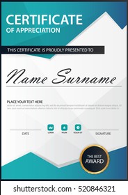 Blue polygon Elegance vertical certificate with Vector illustration ,white frame certificate template with clean and modern pattern presentation