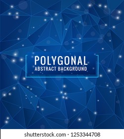 Blue polygon with geometric dots and lines,construction structure,business website background