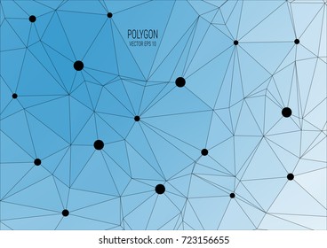 Blue polygon with geometric dots and lines,construction structure,business website background