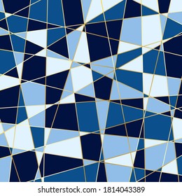 El polígono azul tiene bordes dorados que se colocan alternativamente. fondo verde abstracto