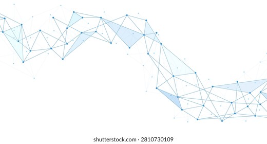 Blue polygon network lines rise from the bottom on a white background. Technology concept for data, connection, science, and digital design.