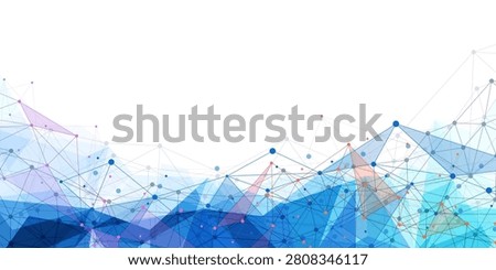 Blue polygon network lines rise from the lower edge on a white background. Technology concept for data, connection, science, and digital design.