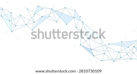 Blue polygon network lines rise from the bottom on a white background. Technology concept for data, connection, science, and digital design.