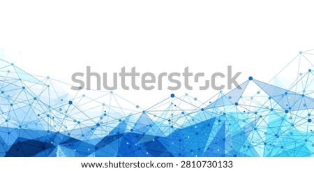 Blue polygon network lines rise from the lower edge on a white background. Technology concept for data, connection, science, and digital design.