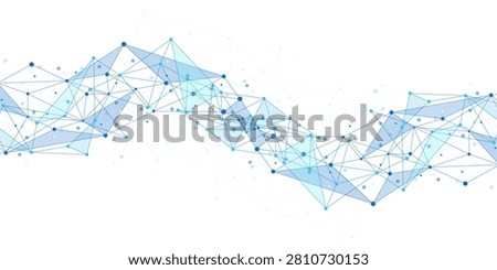Blue polygon network lines rise from the bottom on a white background. Technology concept for data, connection, science, and digital design.
