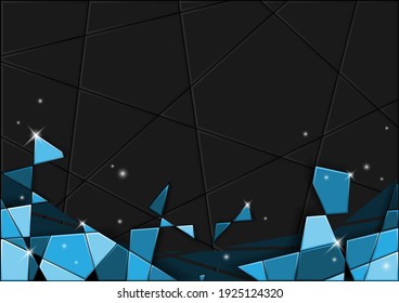 Blue polygon on the black background with the little light, modern design, business and technology, wallpaper, presentation