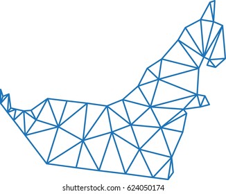 Blue polygon outline UAE map on white background. Vector illustration.