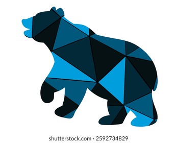 Blue Polygon Roaring Bear Silhouette – Hand-Drawn Vector Illustration