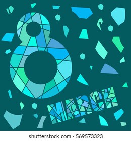 blue polygon vector card on March 8, the International Women's Day
