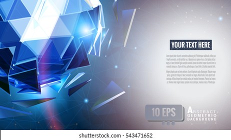 Blue polygonal abstract triangle sphere glow on geometric graphic template background 