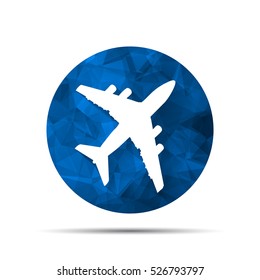 blue polygonal airplane pictogram isolated on a white background