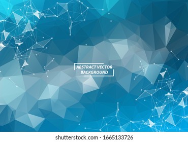 Molécula de fondo del Polígono Azul y comunicación. Líneas conectadas con puntos. Fondo de ilustración caótica minimalista. Concepto de ciencia, química, biología, medicina, tecnología.