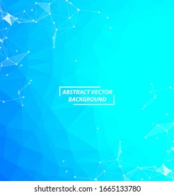 Molécula de fondo del Polígono Azul y comunicación. Líneas conectadas con puntos. Fondo de ilustración caótica minimalista. Concepto de ciencia, química, biología, medicina, tecnología.