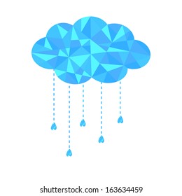 Blue polygonal cloud with hanging drops. Polygonal effect.  Isolated. Vector illustration.