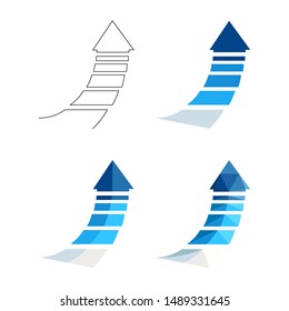Blue polygonal, flat and contour arrows set isolated on a white background