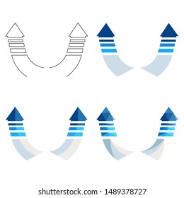 Blue polygonal, flat and contour arrows set isolated on a white background