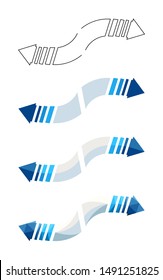Blue polygonal, flat and contour arrows set isolated on a white background