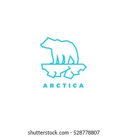 Blue Polygonal Geometric Outline Logo Of Polar Bear On Ice