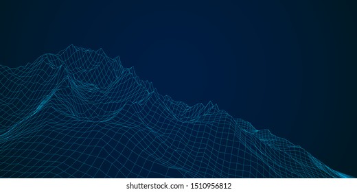 blue polygonal mesh terrain with editable path