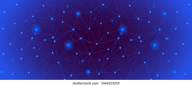 Blue polygonal network grid cover in abstract style. Modern Technology line background, wallpaper. Triangle low poly concept design. Digital data vector structure. Science, tech backdrop