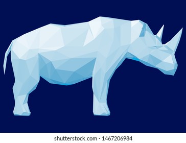 Blue polygonal rhino. 3D. Side view. Vector illustration