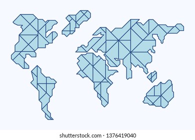 Blue polygonal world map on a white background. Vector illustration in flat style.