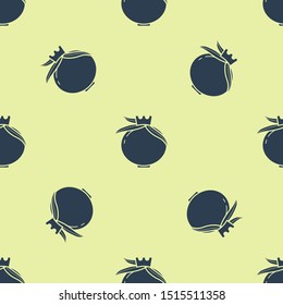 Blue Pomegranate icon isolated seamless pattern on yellow background. Garnet fruit. Vector Illustration Blue Pomegranate icon isolated seamless pattern on yellow background. Garnet fruit. Vector Illustration