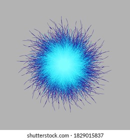 Pompón azul. Pompón esponjoso aislado. Pelota de cuatro. Ilustración vectorial 3D.