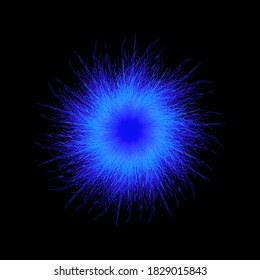 Pompón azul. Pompón esponjoso aislado. Pelota de cuatro. Ilustración vectorial 3D.
