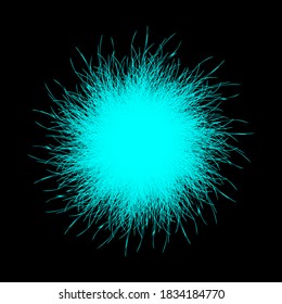 Blue pompon. Fluffy pompon isolated. Fur ball. 3D vector illustration.