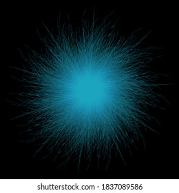 Blue pompon. Fluffy pompon isolated. Fur ball. 3D vector illustration.