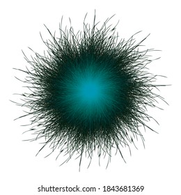 Blue pompon. Fluffy pompon isolated. Fur ball. 3D vector illustration.