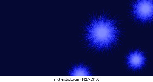 Blue pompons. Fluffy pompons banner. 3D vector illustration.