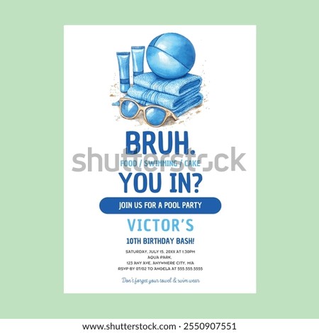Blue Pool Party Boy Birthday Invitation