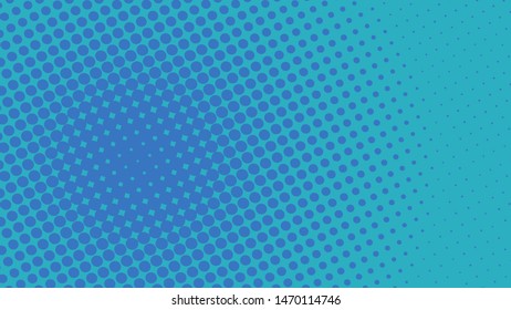 Blue pop art background in retro comic style with halftone dots design with white lines