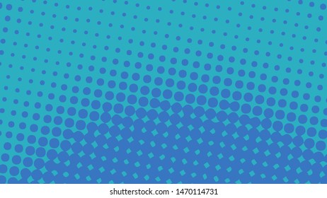 Blue pop art background in vitange comic style with halftone dots, vector illustration template for your design