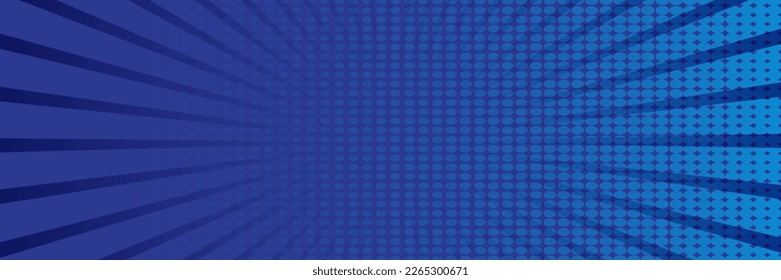 Blue pop art comic background. For speech bubble, message, text, book, cartoon cover, magazine. Cartoon halftone vintage backdrop. Retro pattern background for comic text. Sunburst background, vector
