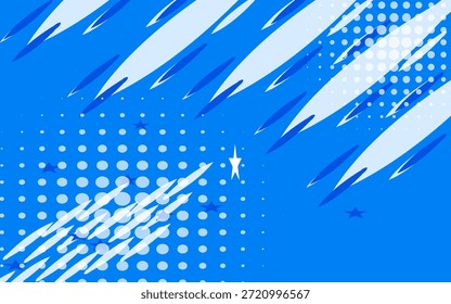 Fondo de estilo cómico de arte Pop azul. Fondo del estilo del halftone del anime de la historieta con las estrellas y las decoraciones para la cubierta retro, anuncio, Anuncio, Sitios web