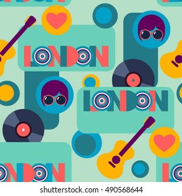 blue pop art hippie musical seamless vector pattern