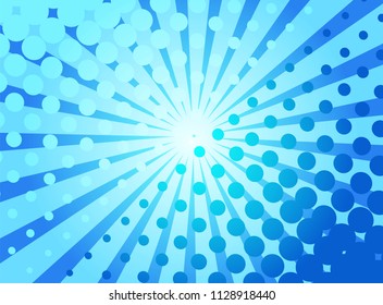 Blue pop art retro background with exploding rays and dots comic style, vector illustration - stock vector
