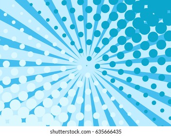 Blue pop art retro background with exploding rays and dots comic style, vector illustration - stock vector