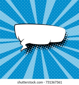 Blue Pop Art Retro Background with Sun's Rays and Speech Bubble, Vector Illustration